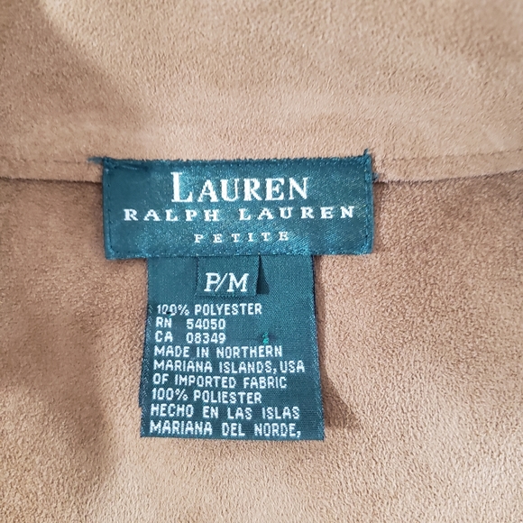 VGUC Lauren Ralph Lauren Faux Suede Leather Zip Equestrian Vest Jacket Sz MP - Picture 7 of 8
